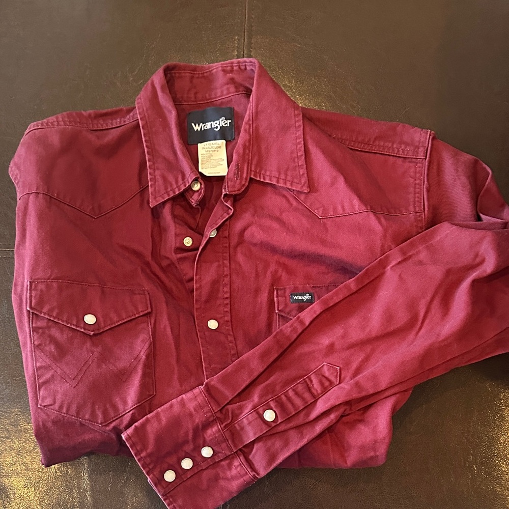 Wrangler Burgundy Long Sleeve Shirt Size Large Tall